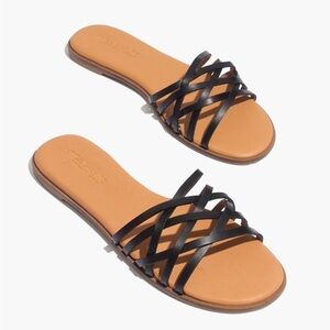 Madewell The Tracie Crisscross Black Leather Slide Flat Sandal NWT